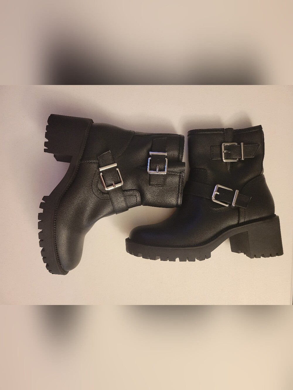Mix No. 6 Black Chunky Heeled Combat Moto Boots -Size 7M
